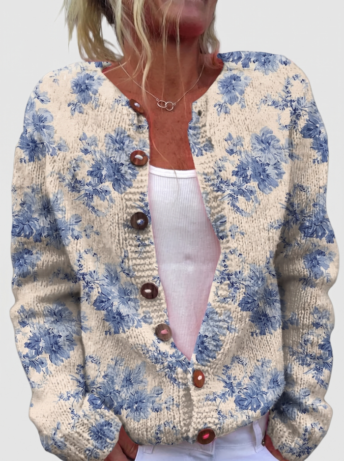 Ingrid™ | Cardigan met blauwe bloemen