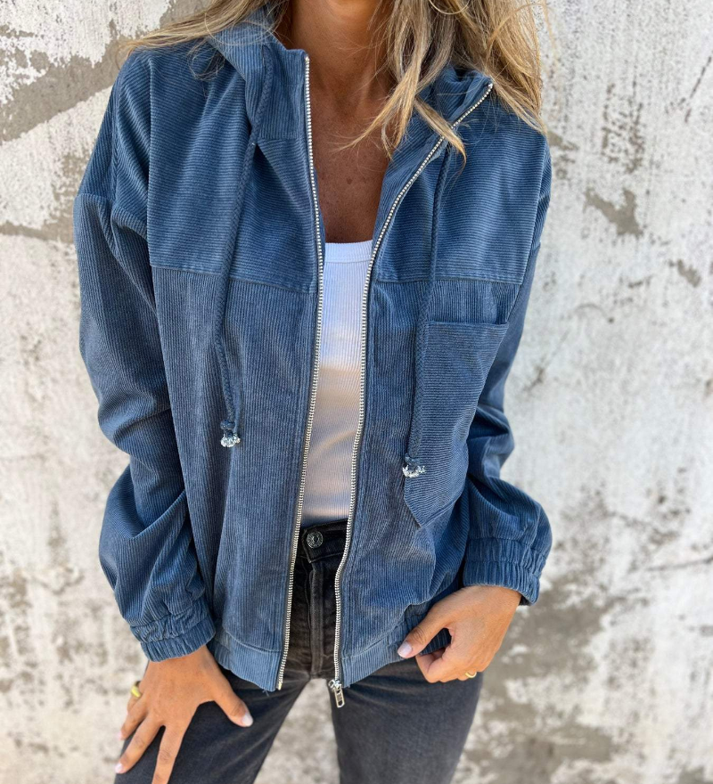 Adéla – Manšestrová bunda s kapucí a zipem