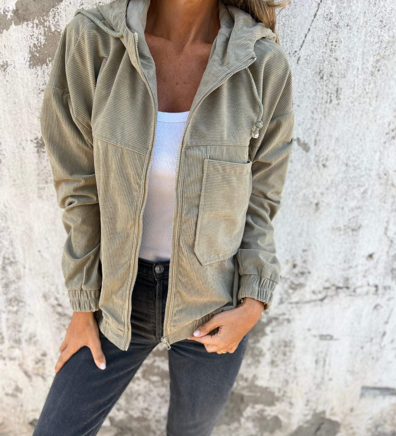 Adéla – Manšestrová bunda s kapucí a zipem