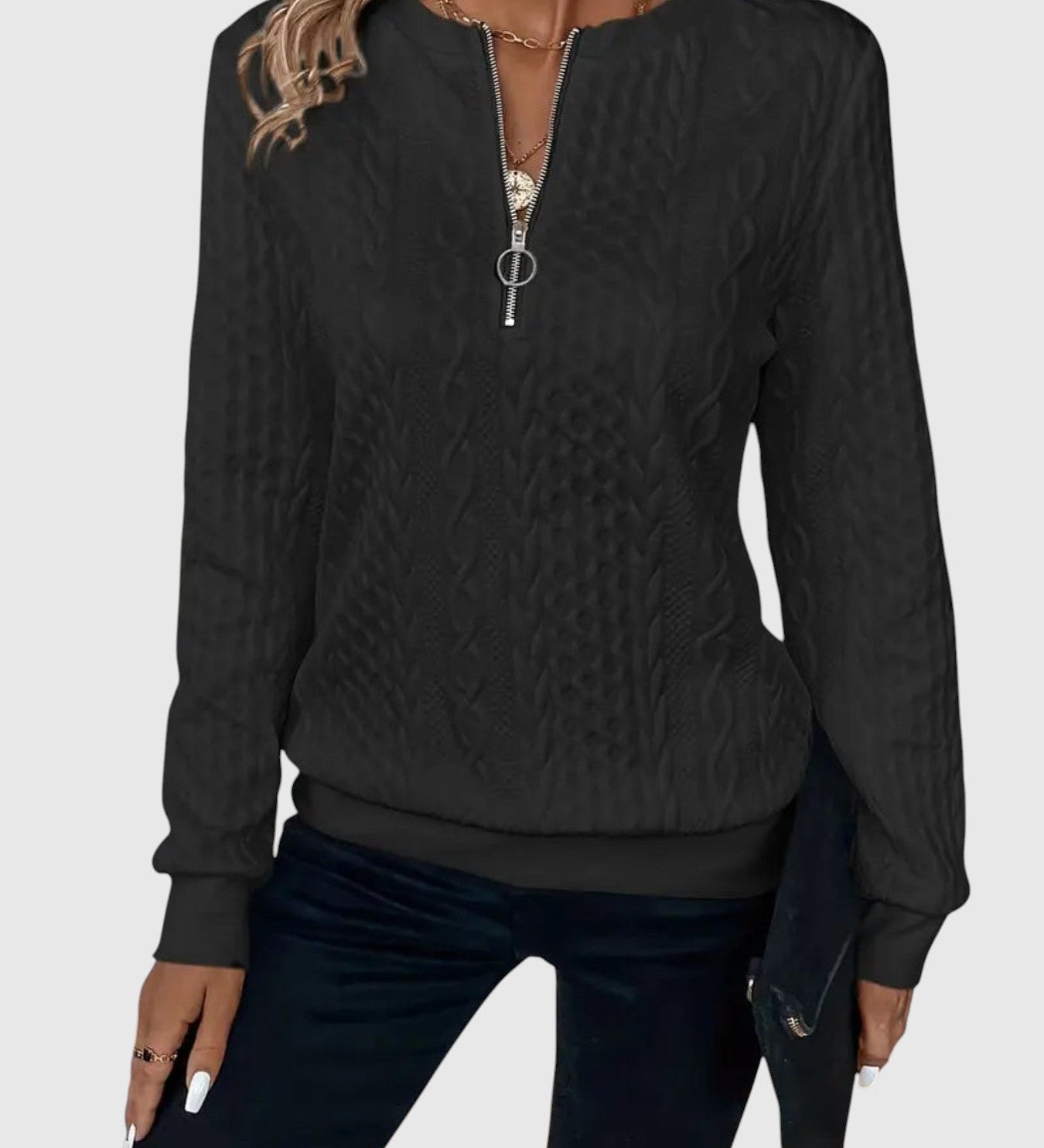 Amalie - Pletený svetr s copánkovým vzorem na zip