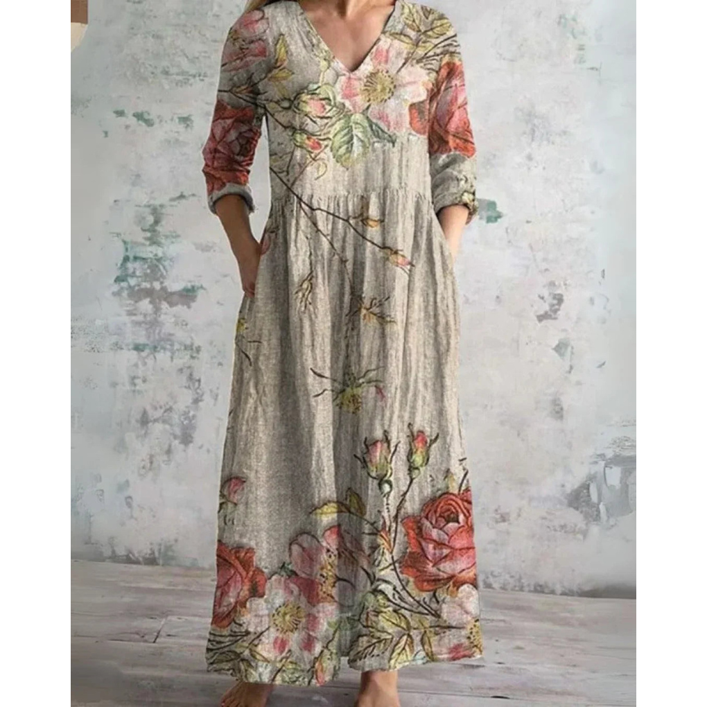 ELEANOR | MAXI-JURK VINTAGE MET BLOEMENPATROON