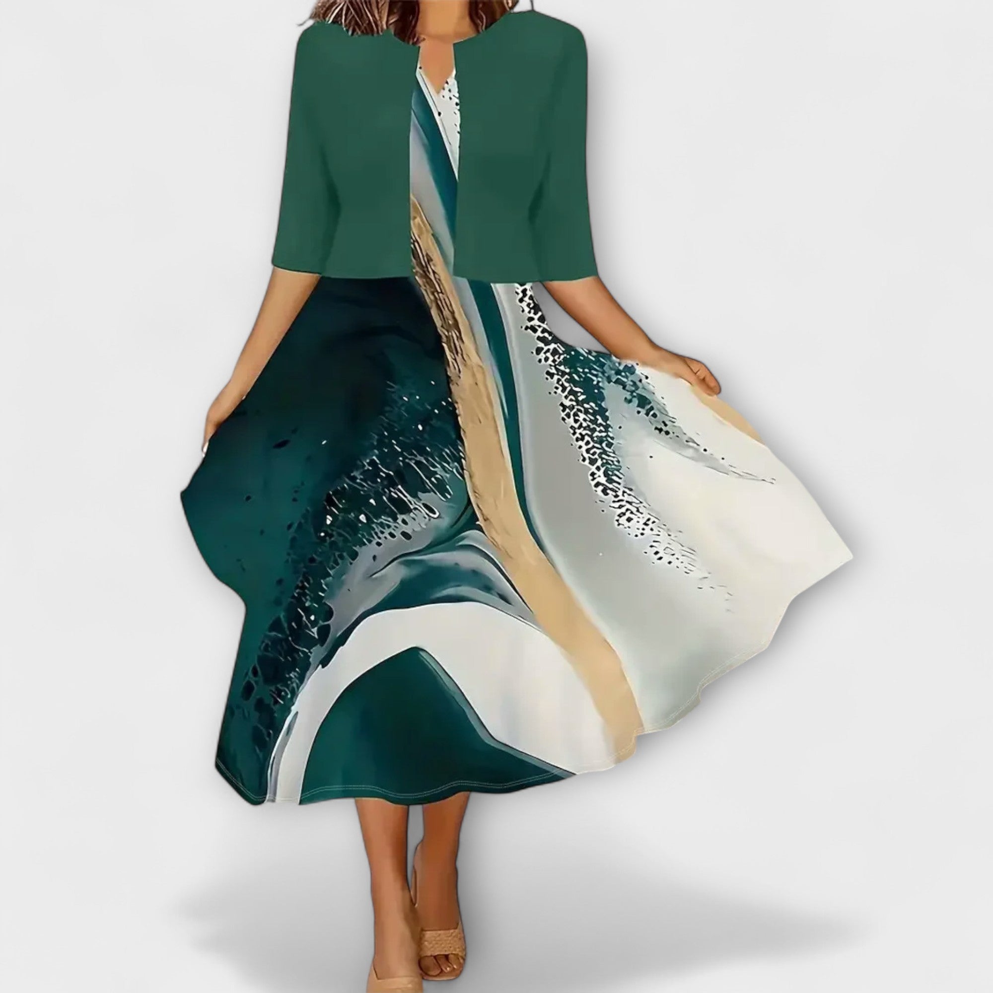 Božetěška - Květinové midi šaty s ladícím přehozem