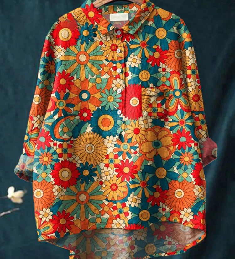 Tereza – Halenka z lehkého lnu s vzorem