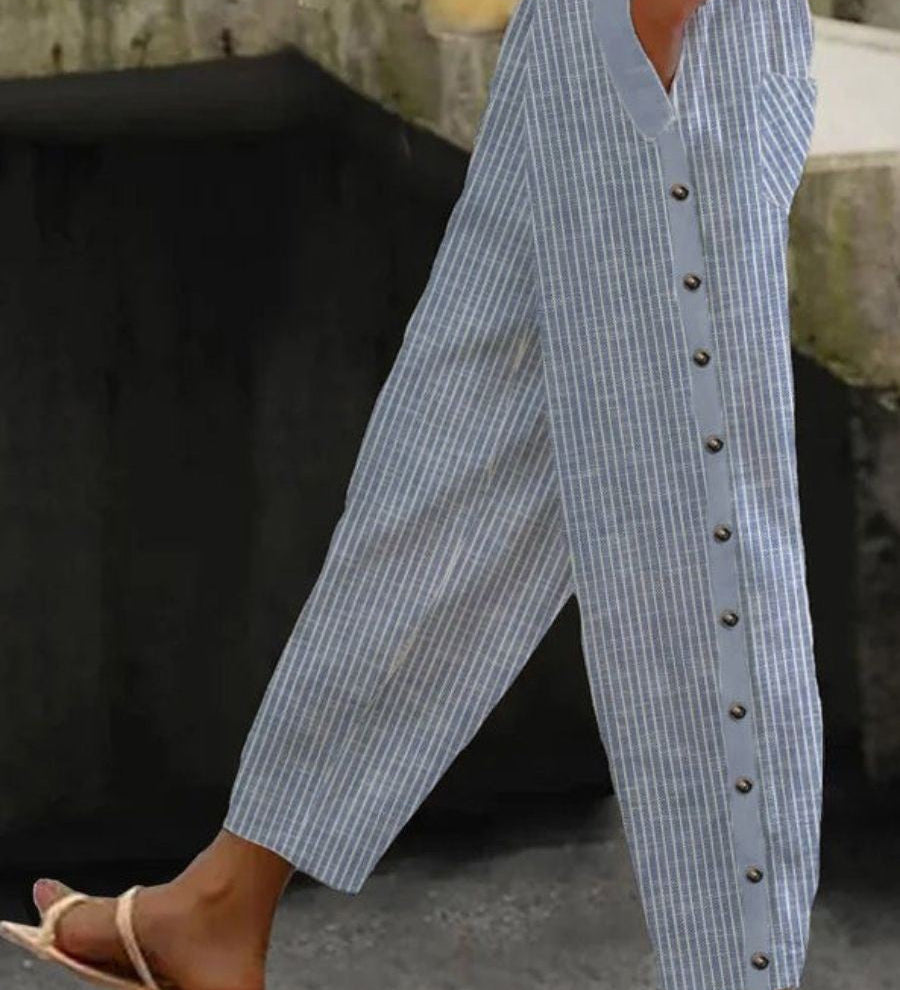 Linaya - Gestreepte Broek met Knopen