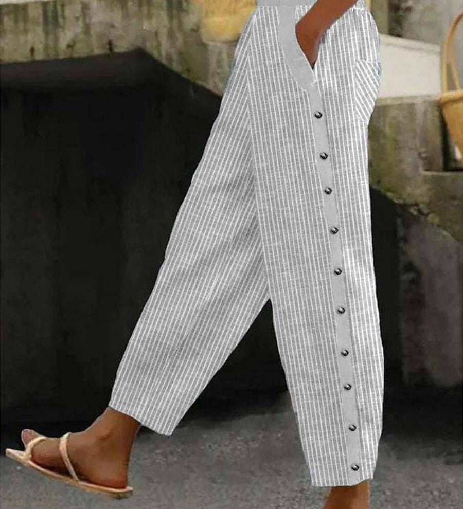 Linaya - Gestreepte Broek met Knopen