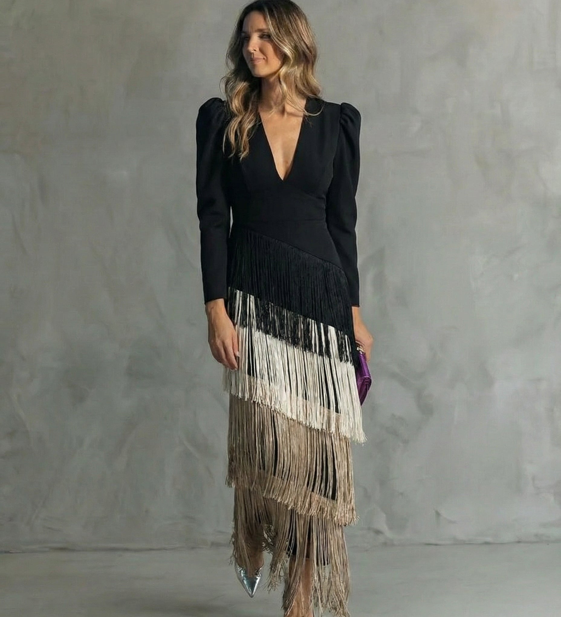 Tereza – Elegantní midi šaty s třásňovými detaily