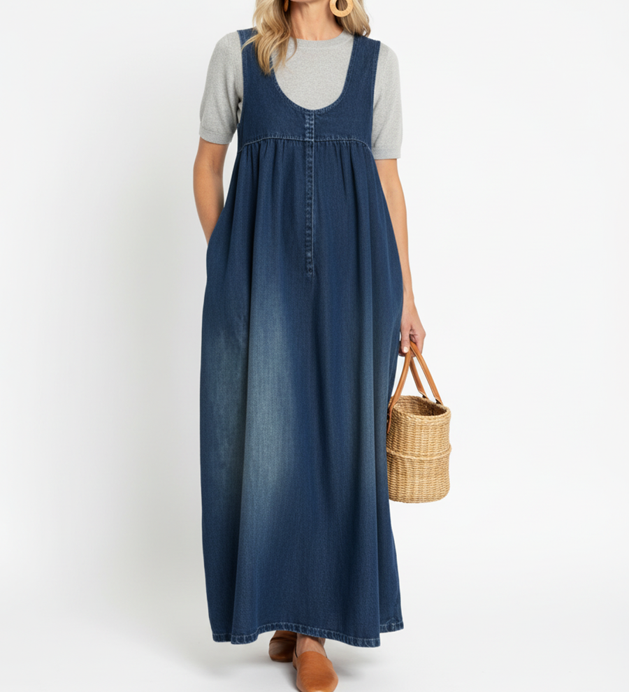 Klára™ | Maxi šaty z vintage praného denimu