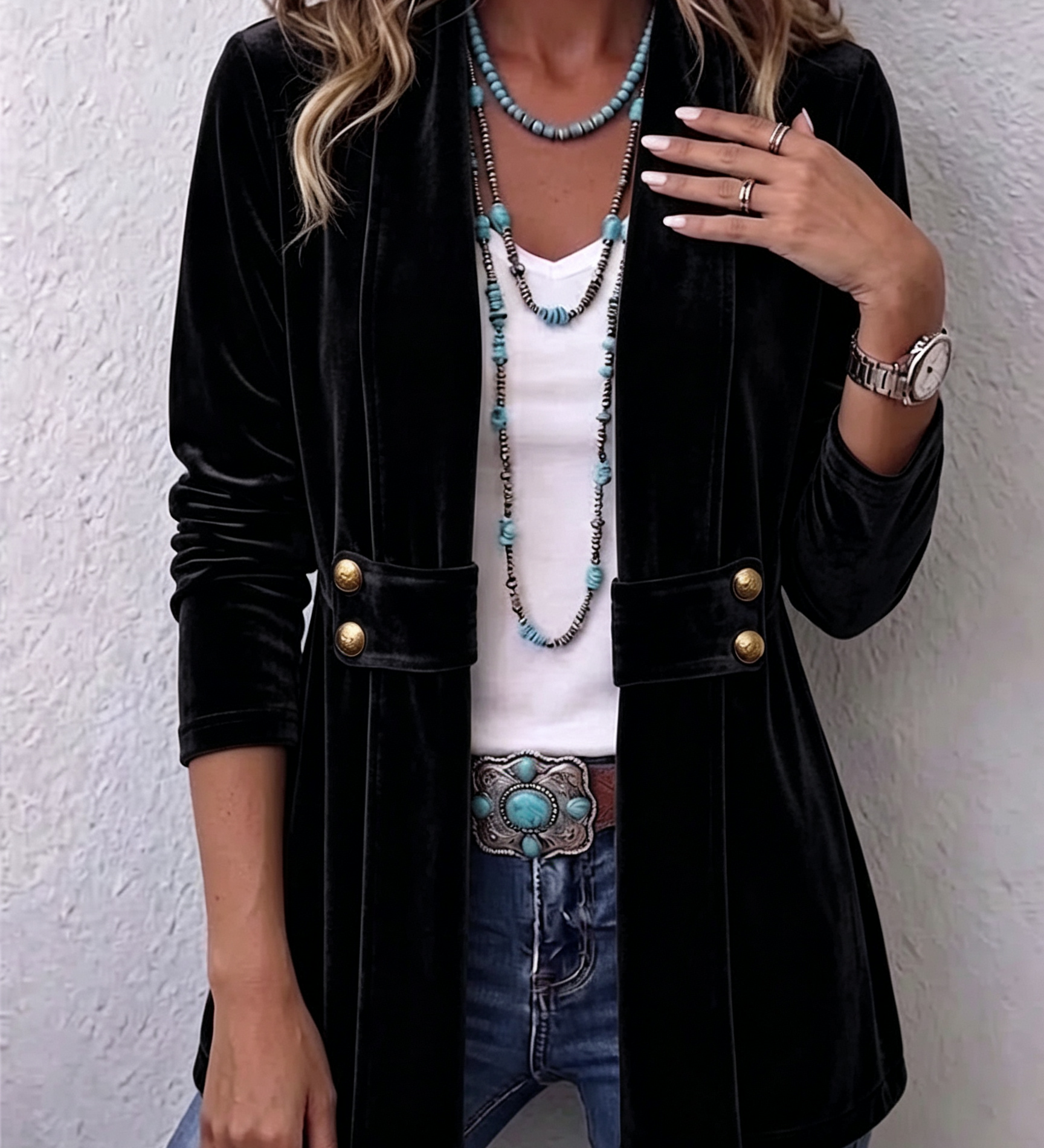 Katrin™ | Open Blazer met Glans