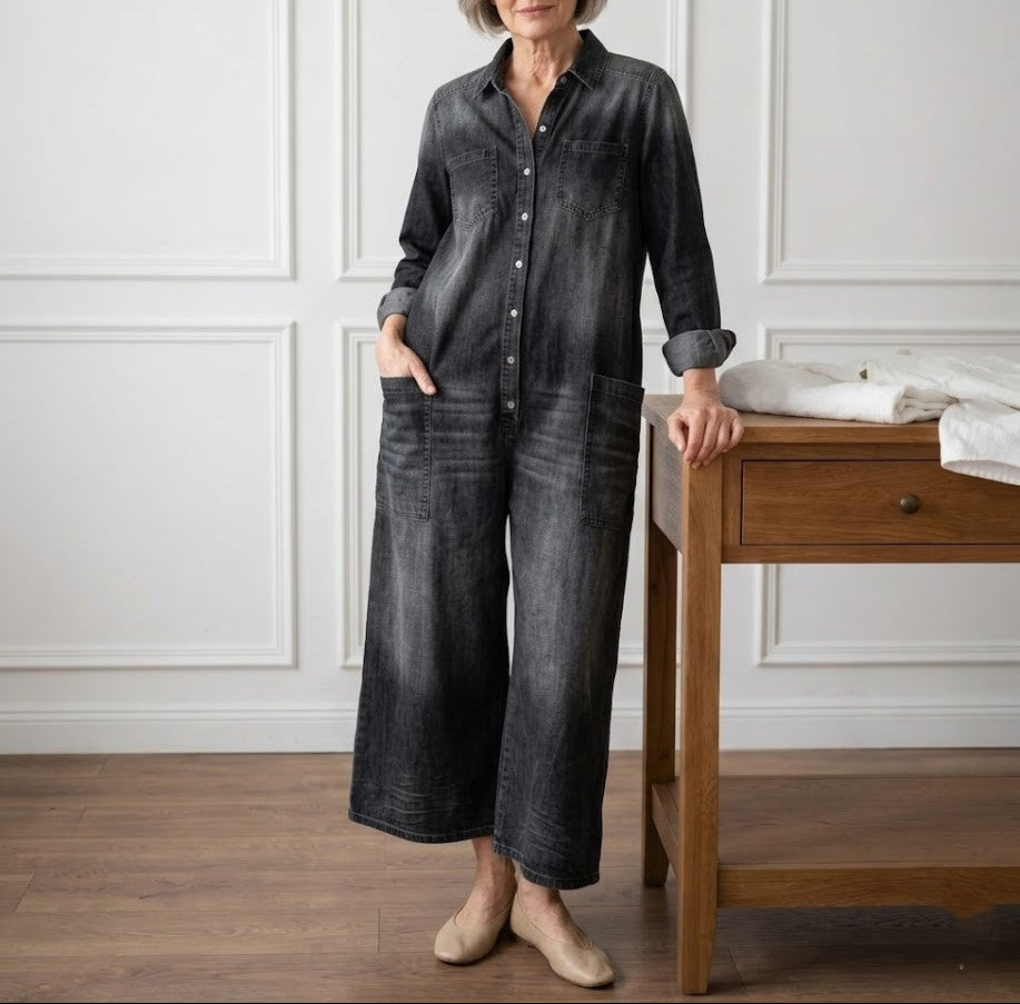 Kate™ | Vintage denim kombinéza s knoflíky